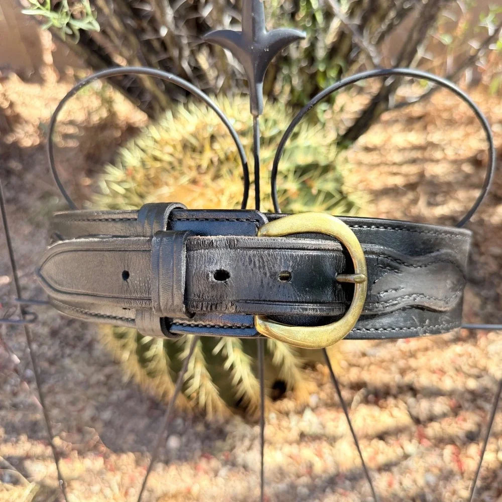 VTG Don Hume Leather Border Patrol Belt Mens 32 Black Brass Buckle B106 Police